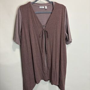 LOGO by Lori Goldstein XL Duster Vest w/T-Shirt Set Tan Brown Layered Oversized